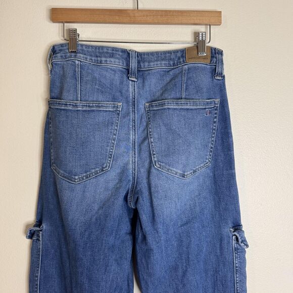 American Eagle Jeans Womens 4 Blue Super High Rise Baggy Wide Leg Cargo Stretch - Picture 10 of 14